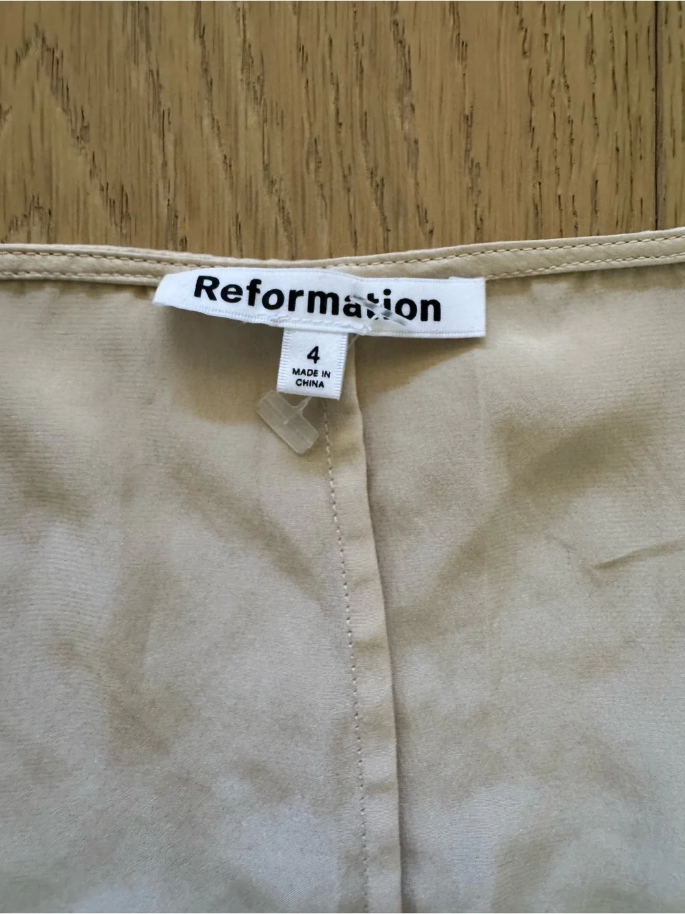 Reformation Satin V-Neck Blouse in Almond Cream - Picture 6 of 7